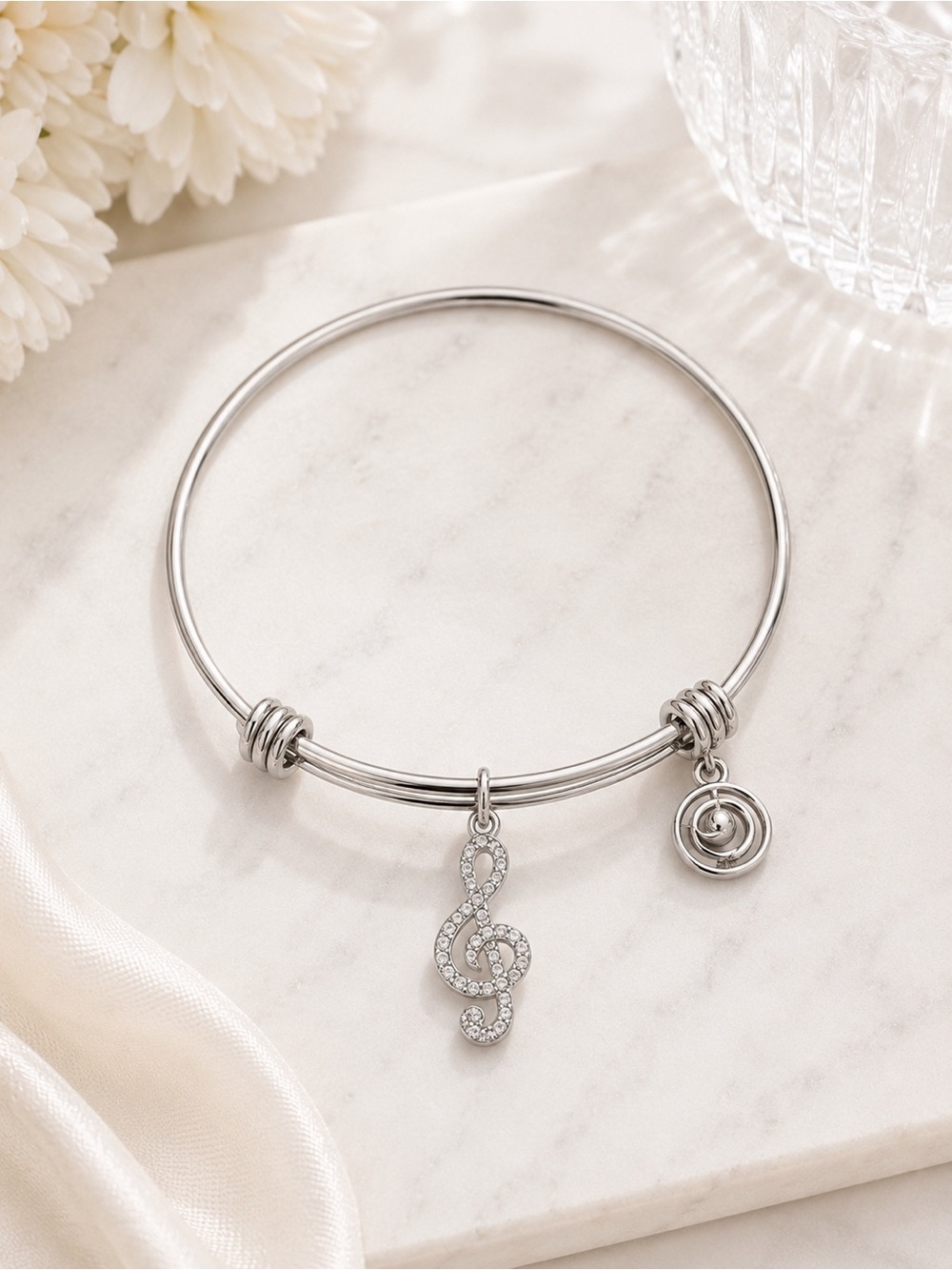 Love This Life Inspire Silver Treble Clef Expandable Bracelet Music Charm NWT